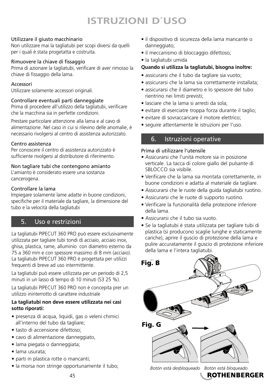 Istruzioni d´uso | ROTHENBERGER PIPECUT 360 PRO User Manual | Page 45 / 68