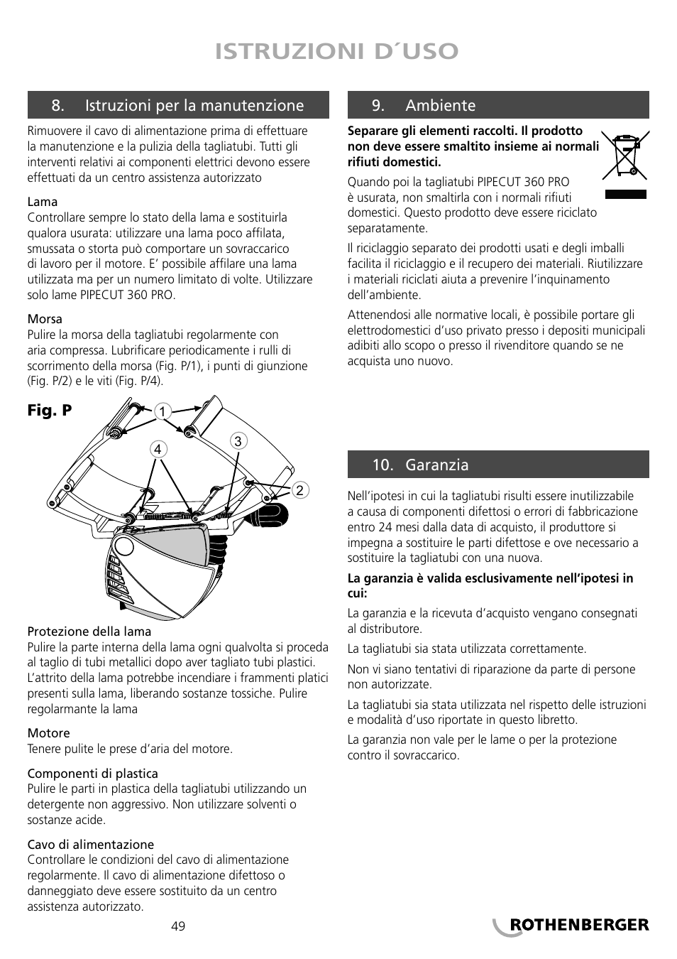 Istruzioni d´uso | ROTHENBERGER PIPECUT 360 PRO User Manual | Page 49 / 68