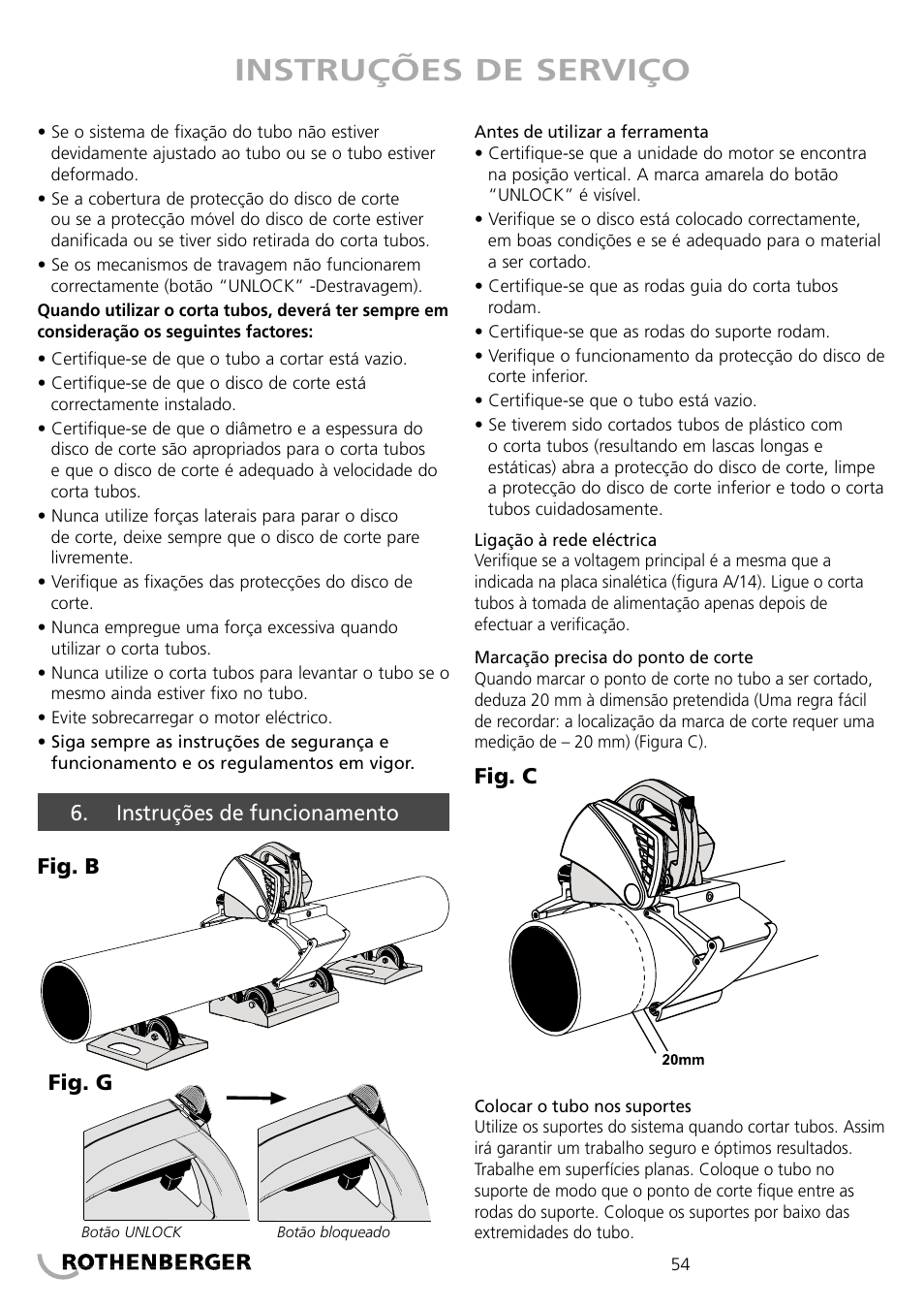 Instruções de serviço | ROTHENBERGER PIPECUT 360 PRO User Manual | Page 54 / 68