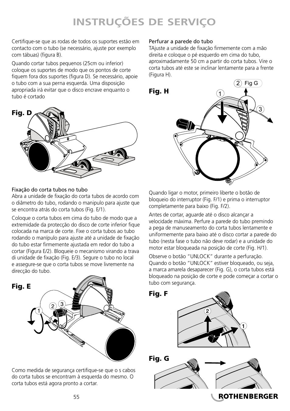 Instruções de serviço | ROTHENBERGER PIPECUT 360 PRO User Manual | Page 55 / 68