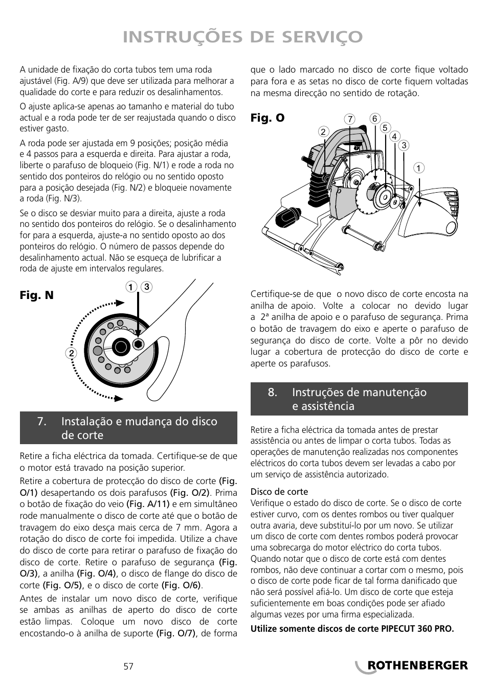 Instruções de serviço | ROTHENBERGER PIPECUT 360 PRO User Manual | Page 57 / 68