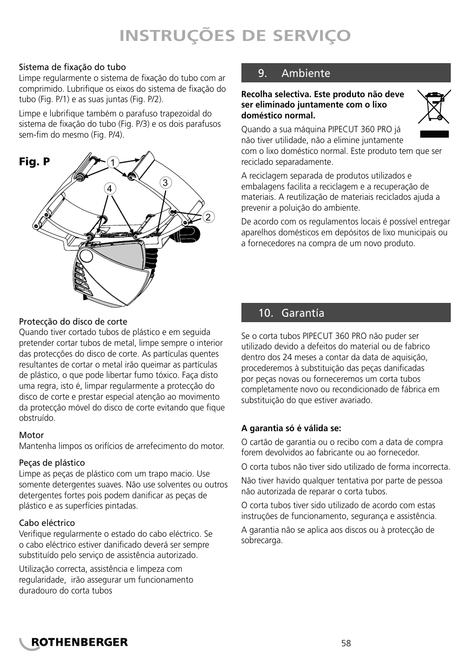 Instruções de serviço | ROTHENBERGER PIPECUT 360 PRO User Manual | Page 58 / 68