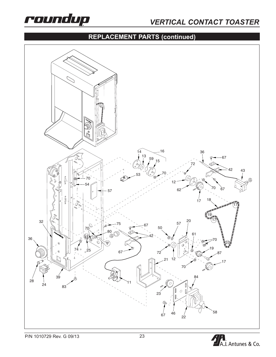 Vertical contact toaster, Replacement parts (continued) | A.J. Antunes & Co VCT-20 9200560 User Manual | Page 23 / 28