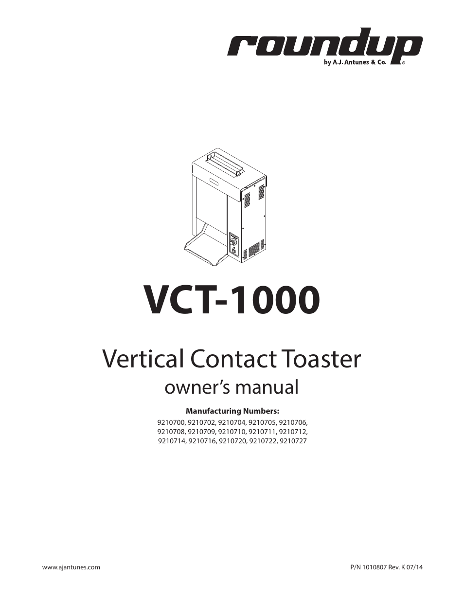 A.J. Antunes & Co VCT-1000 9210727 User Manual | 20 pages