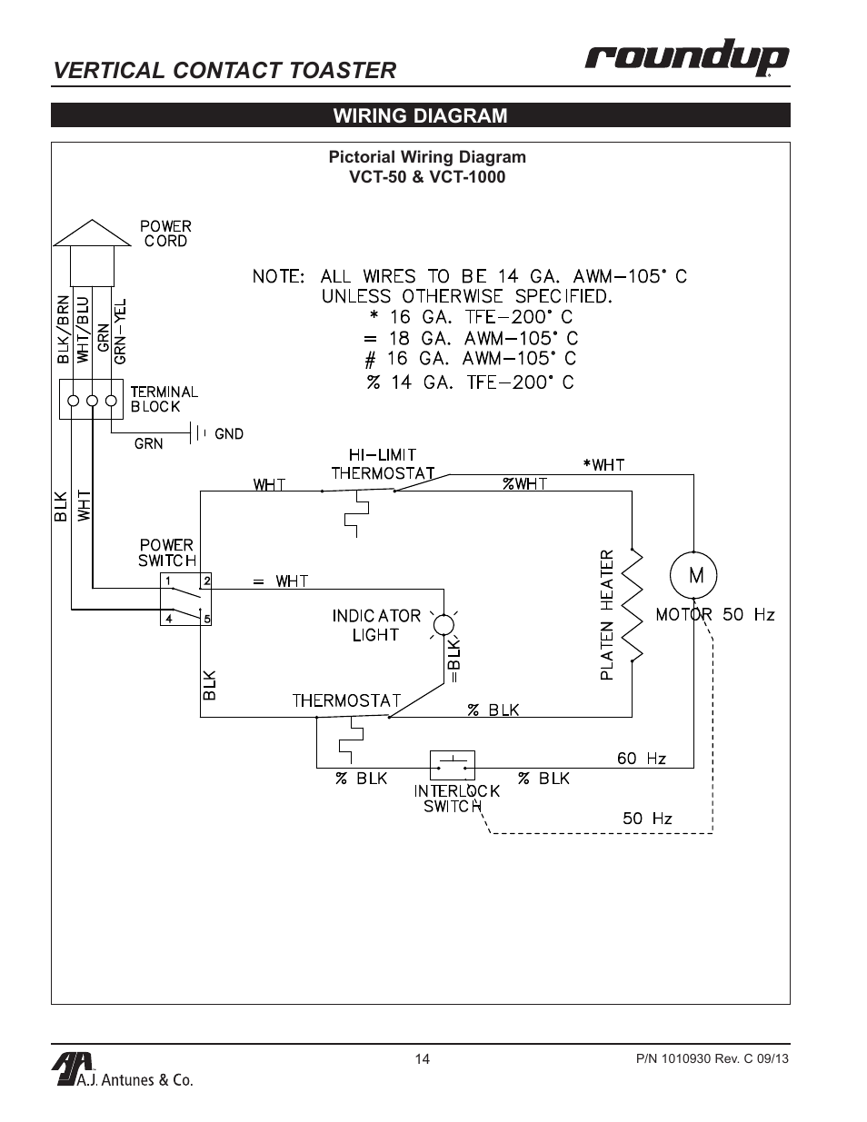 Vertical contact toaster, Wiring diagram | A.J. Antunes & Co VCT-1000 9210719 User Manual | Page 14 / 20