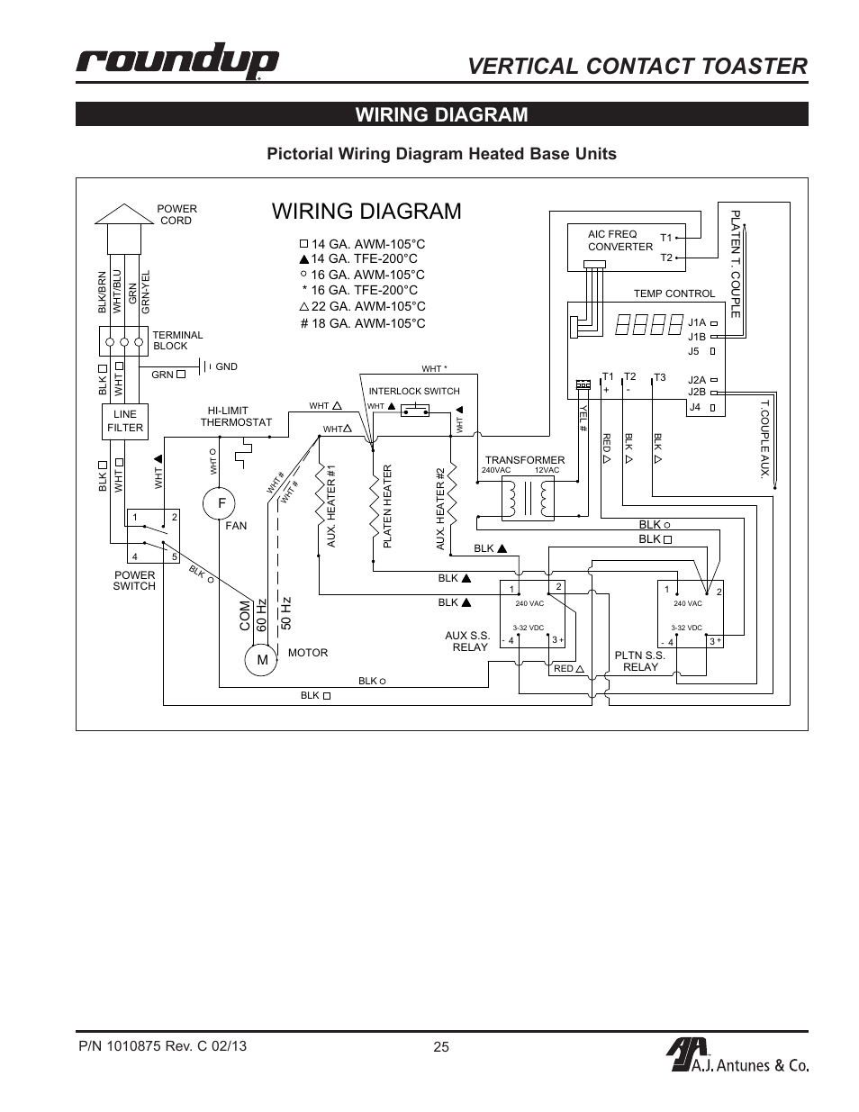 Vertical contact toaster, Wiring diagram, Pictorial wiring diagram heated base units | A.J. Antunes & Co VCT-2000 9210212 User Manual | Page 25 / 28