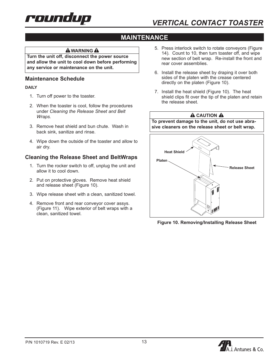 Vertical contact toaster, Maintenance | A.J. Antunes & Co VCT-20 9200552 User Manual | Page 13 / 36