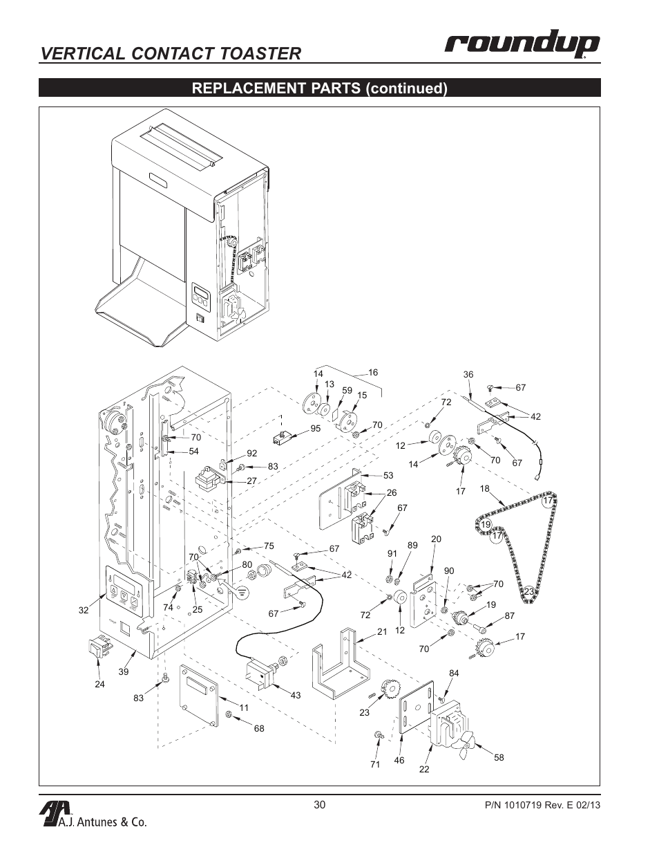 Vertical contact toaster, Replacement parts (continued) | A.J. Antunes & Co VCT-20 9200552 User Manual | Page 30 / 36
