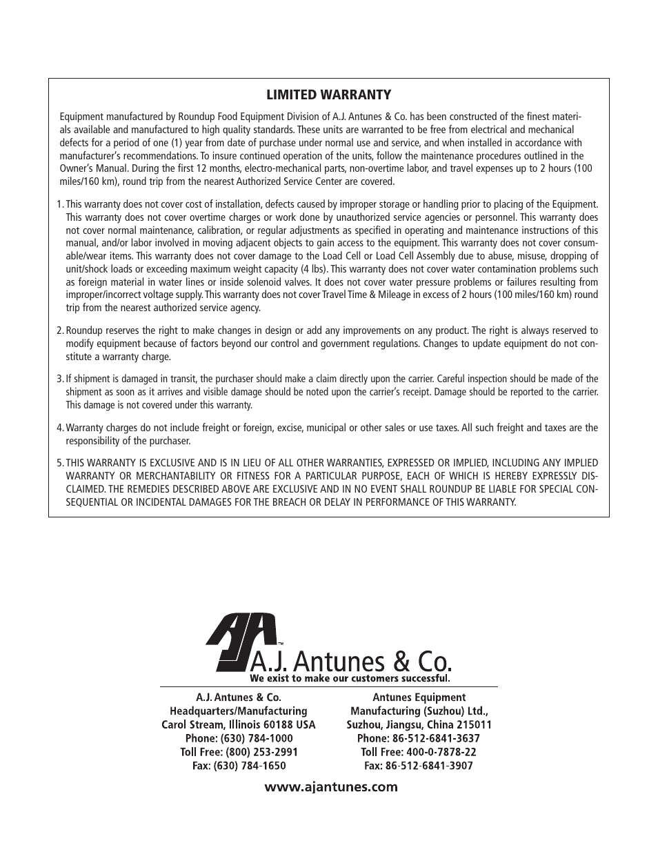 Limited warranty | A.J. Antunes & Co MT-12 9200148 User Manual | Page 16 / 16
