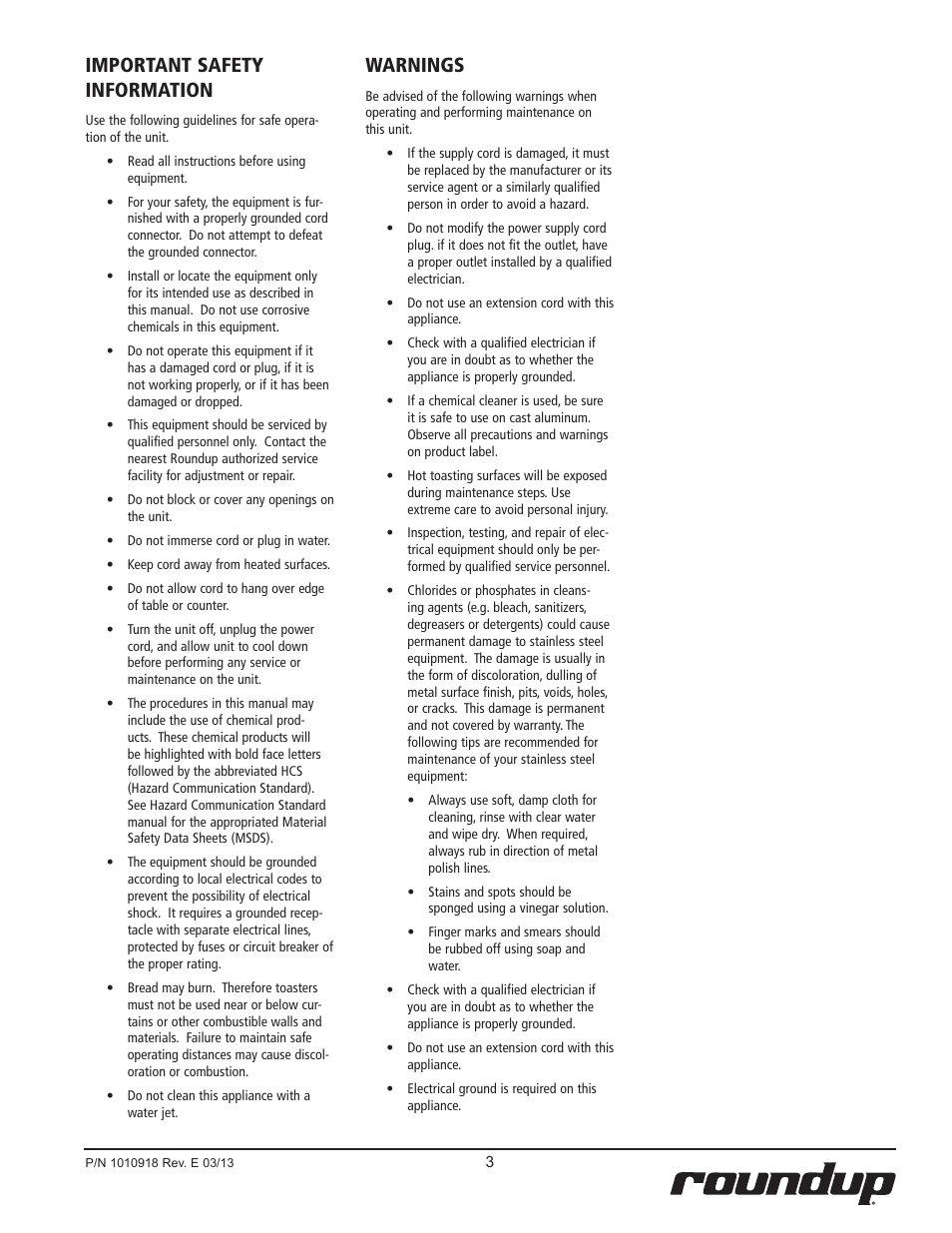 Important safety information, Warnings | A.J. Antunes & Co MT-12 9200148 User Manual | Page 3 / 16