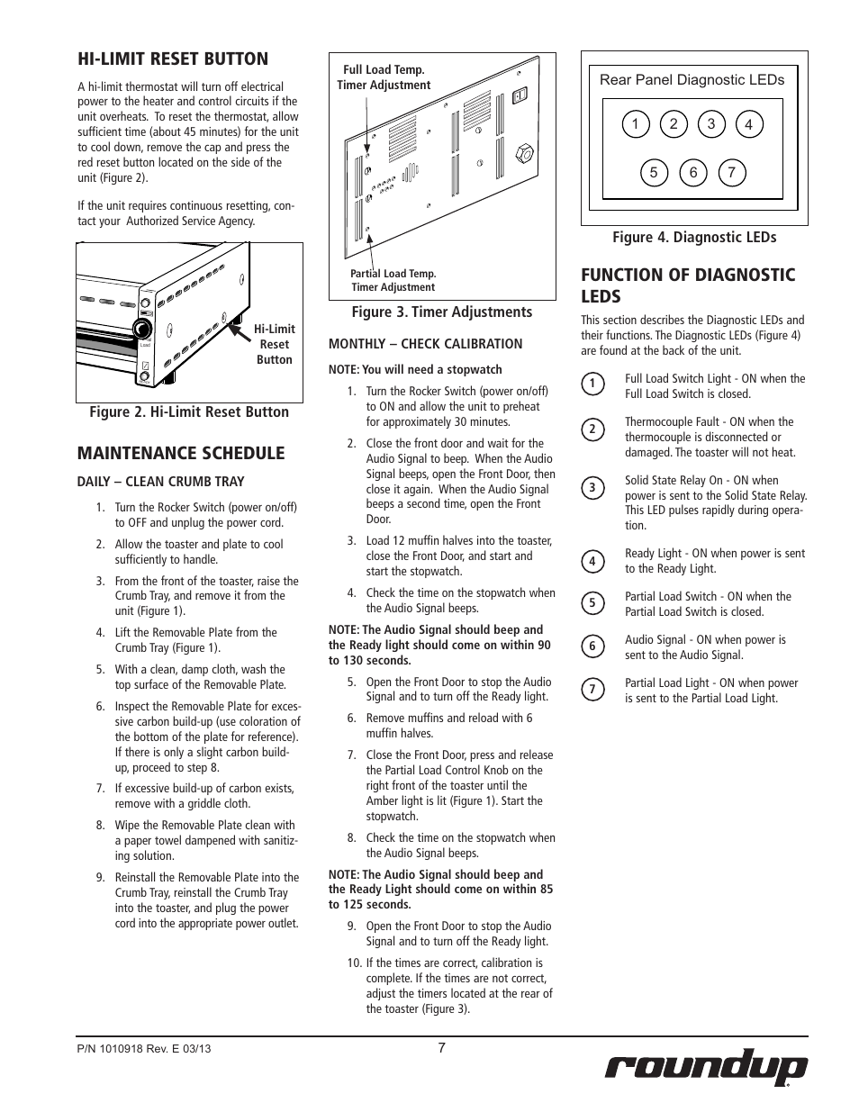 Function of diagnostic leds, Hi-limit reset button, Maintenance schedule | A.J. Antunes & Co MT-12 9200148 User Manual | Page 7 / 16