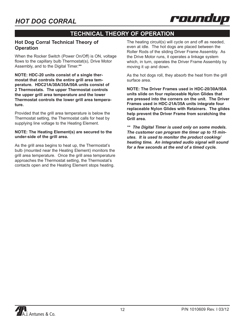 Hot dog corral, Technical theory of operation | A.J. Antunes & Co HDC-50A 9300360 User Manual | Page 12 / 20