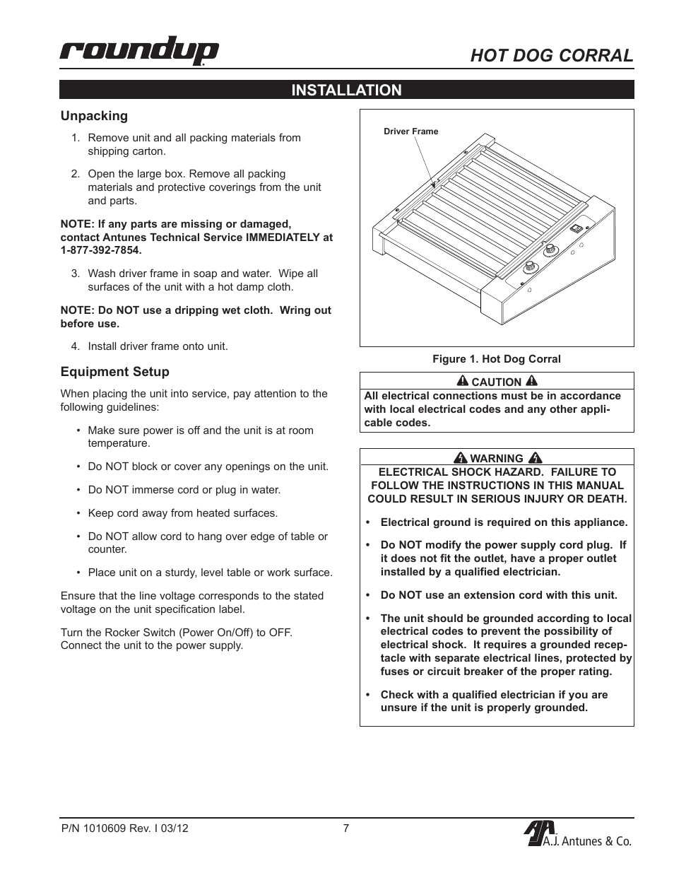 Hot dog corral, Installation | A.J. Antunes & Co HDC-50A 9300360 User Manual | Page 7 / 20