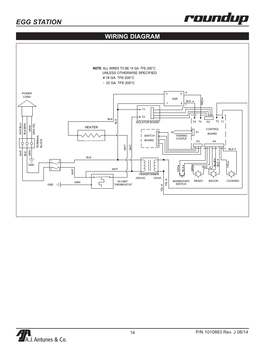 Egg station, Wiring diagram | A.J. Antunes & Co ES-1200 9300534 User Manual | Page 14 / 20