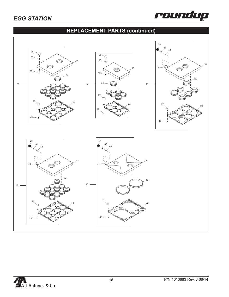 Egg station, Replacement parts (continued) | A.J. Antunes & Co ES-1200 9300534 User Manual | Page 16 / 20