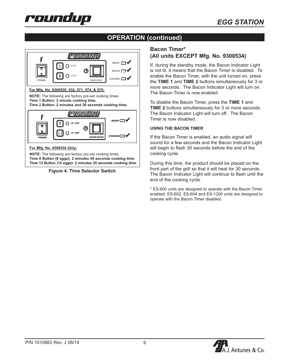 Egg station, Operation (continued) | A.J. Antunes & Co ES-1200 9300534 User Manual | Page 9 / 20