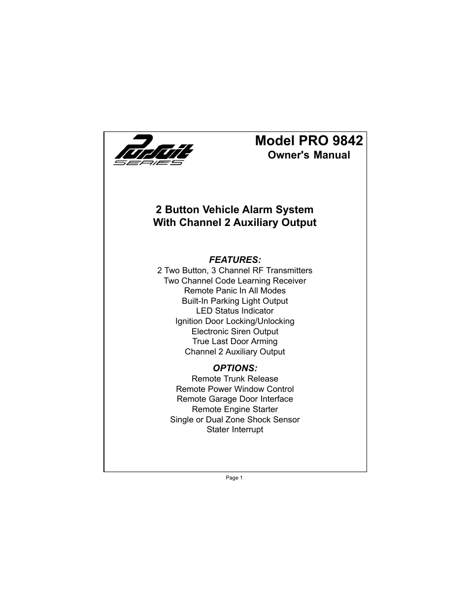 Audiovox PRO 9842 User Manual | 6 pages