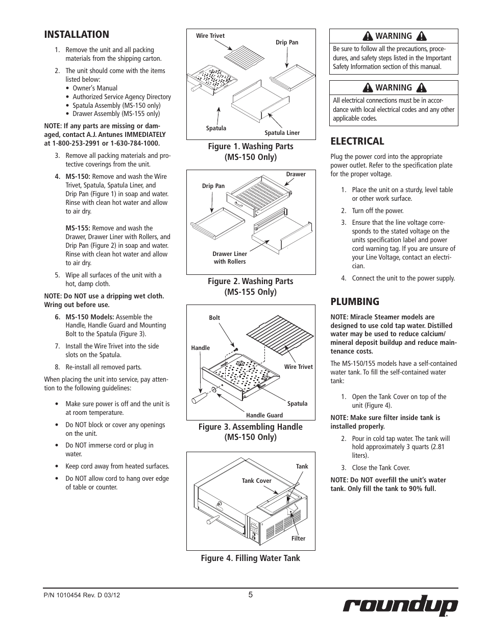 Installation, Electrical, Plumbing | A.J. Antunes & Co MS-155 9100458 User Manual | Page 5 / 16