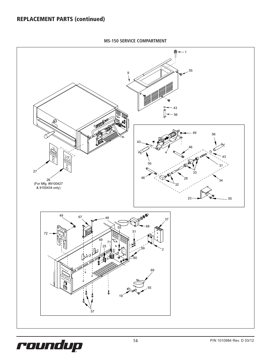 Replacement parts (continued), Ms-150 service compartment | A.J. Antunes & Co MS-250 9100439 User Manual | Page 14 / 20