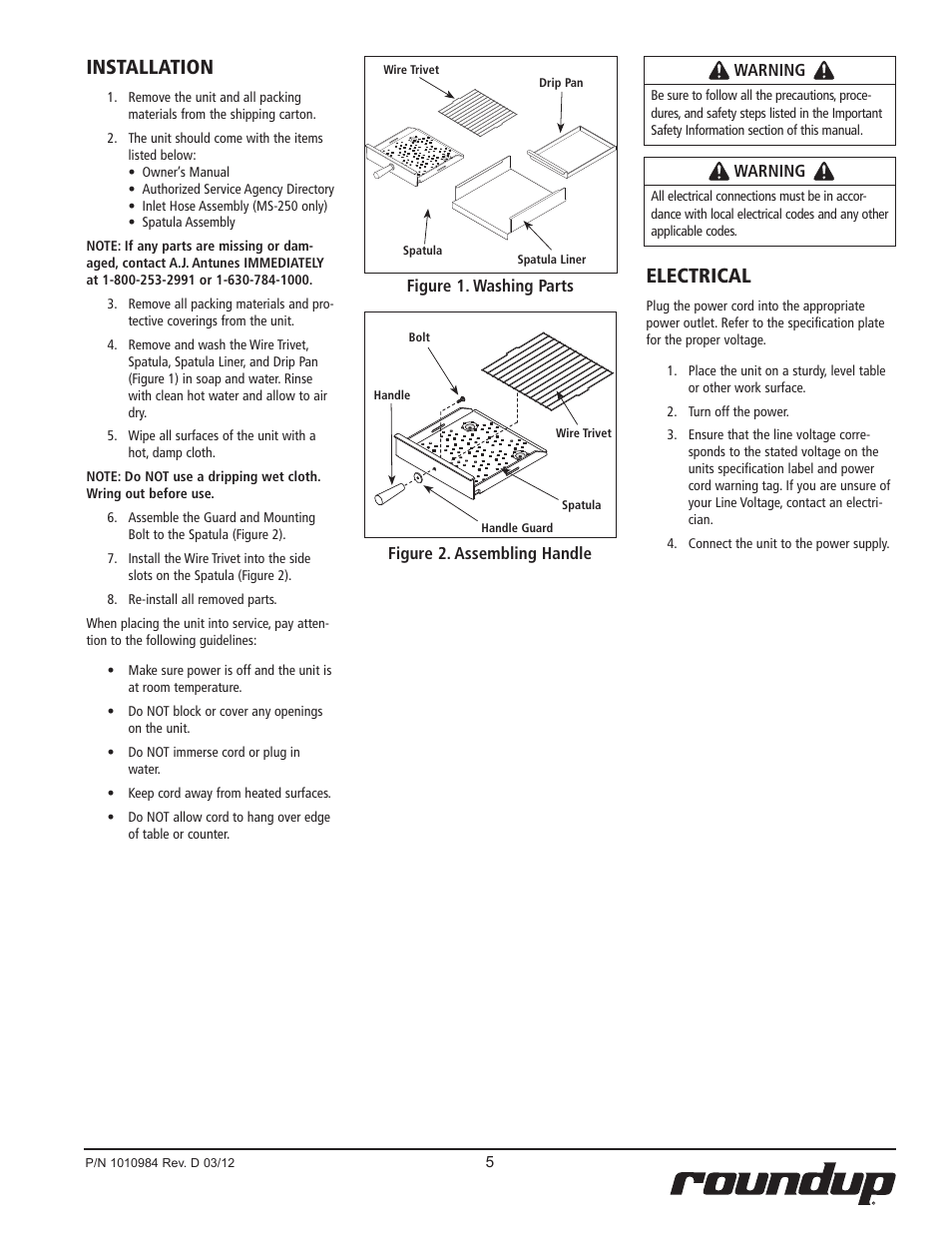Installation, Electrical | A.J. Antunes & Co MS-250 9100439 User Manual | Page 5 / 20