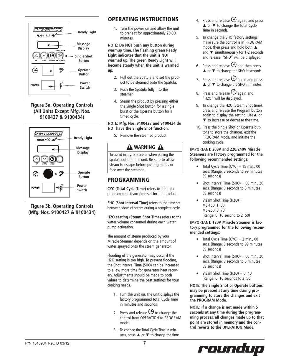 Operating instructions, Programming, Warning | A.J. Antunes & Co MS-250 9100439 User Manual | Page 7 / 20