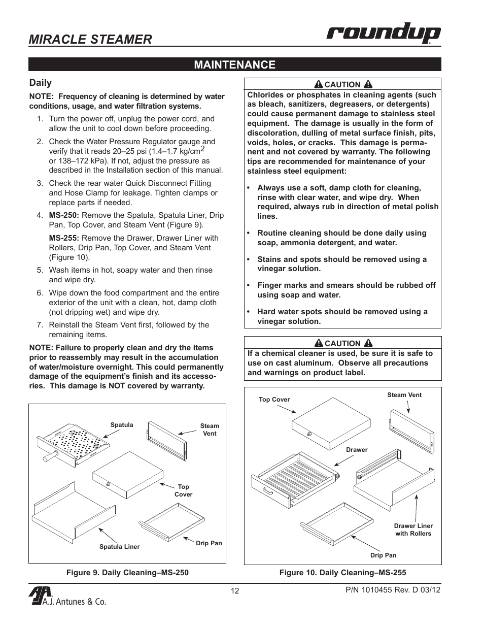 Miracle steamer, Maintenance | A.J. Antunes & Co MS-255 9100468 User Manual | Page 12 / 24