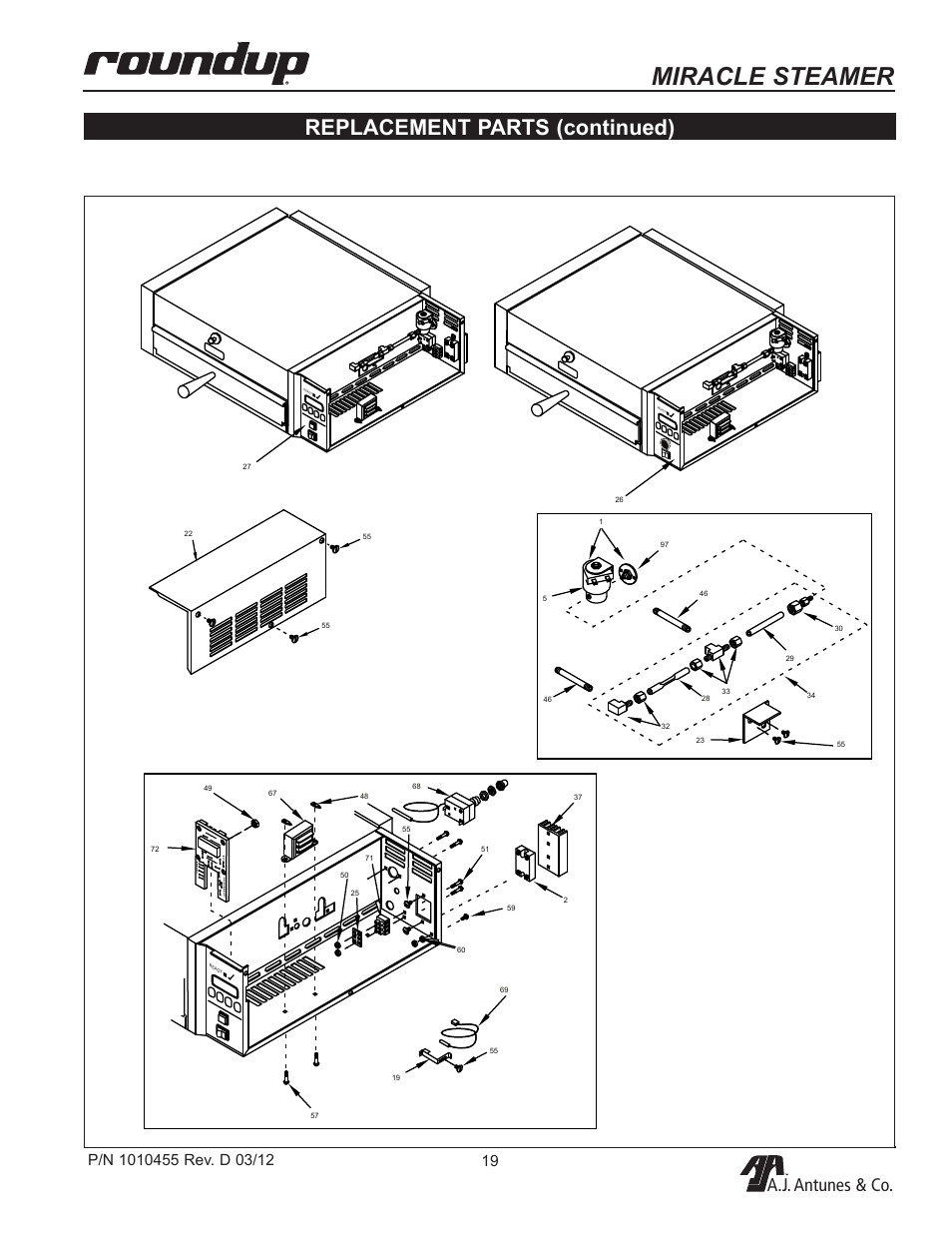 Miracle steamer, Replacement parts (continued), A.j. antunes & co | A.J. Antunes & Co MS-255 9100468 User Manual | Page 19 / 24