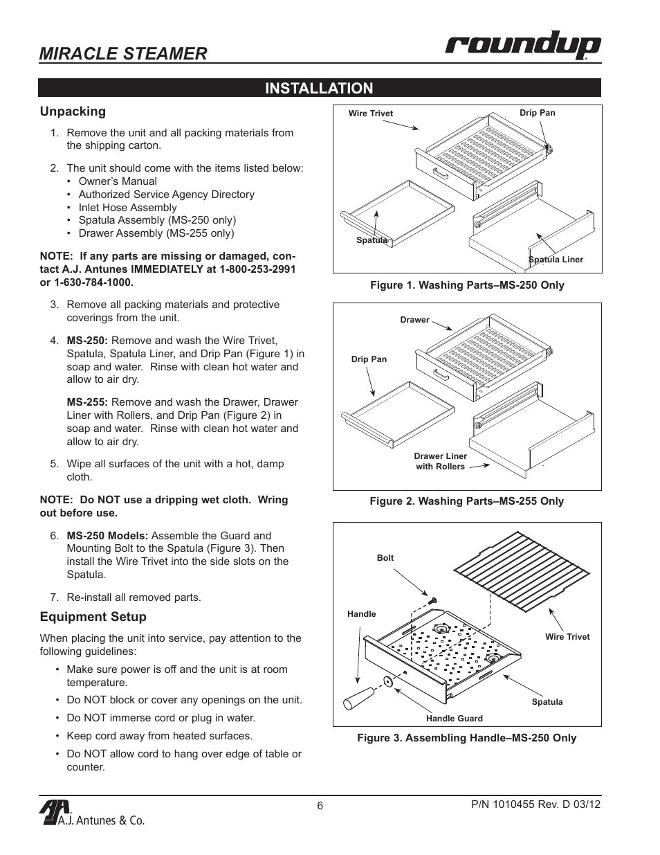 Miracle steamer, Installation | A.J. Antunes & Co MS-255 9100468 User Manual | Page 6 / 24