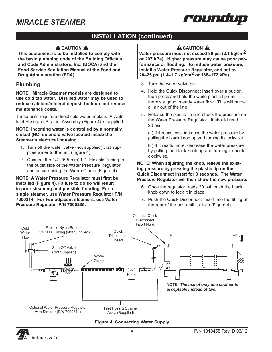 Miracle steamer, Installation (continued), A.j. antunes & co | Plumbing | A.J. Antunes & Co MS-255 9100468 User Manual | Page 8 / 24