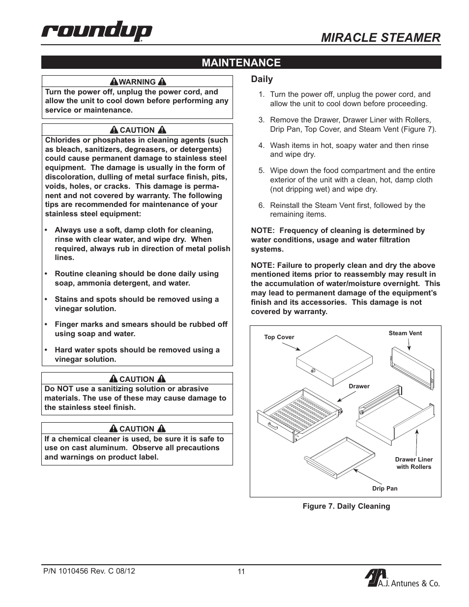 Miracle steamer, Maintenance | A.J. Antunes & Co MS-355 9100486 User Manual | Page 11 / 20