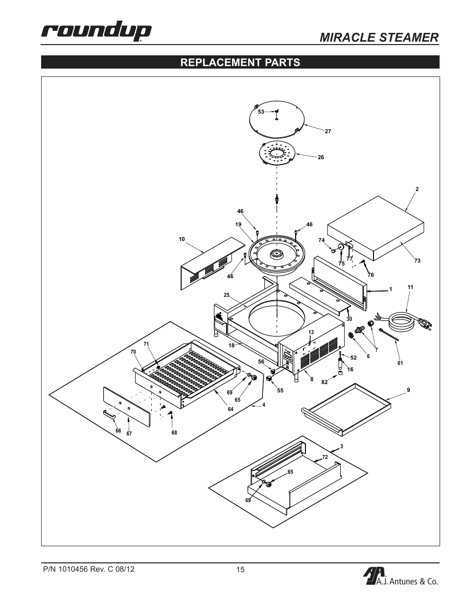 Miracle steamer, Replacement parts, A.j. antunes & co | A.J. Antunes & Co MS-355 9100486 User Manual | Page 15 / 20
