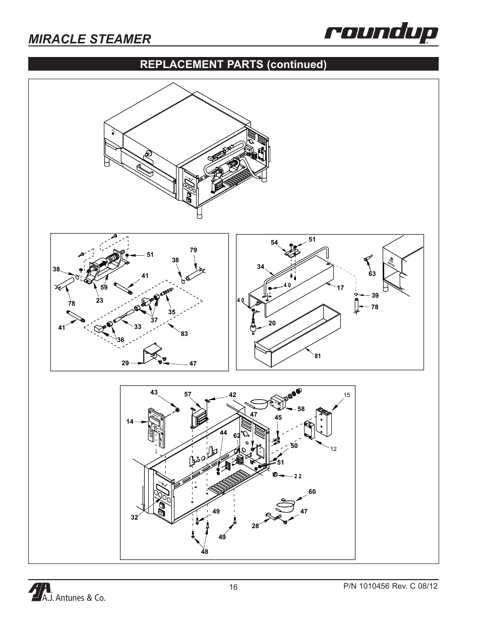 Miracle steamer, Replacement parts (continued), A.j. antunes & co | A.J. Antunes & Co MS-355 9100486 User Manual | Page 16 / 20