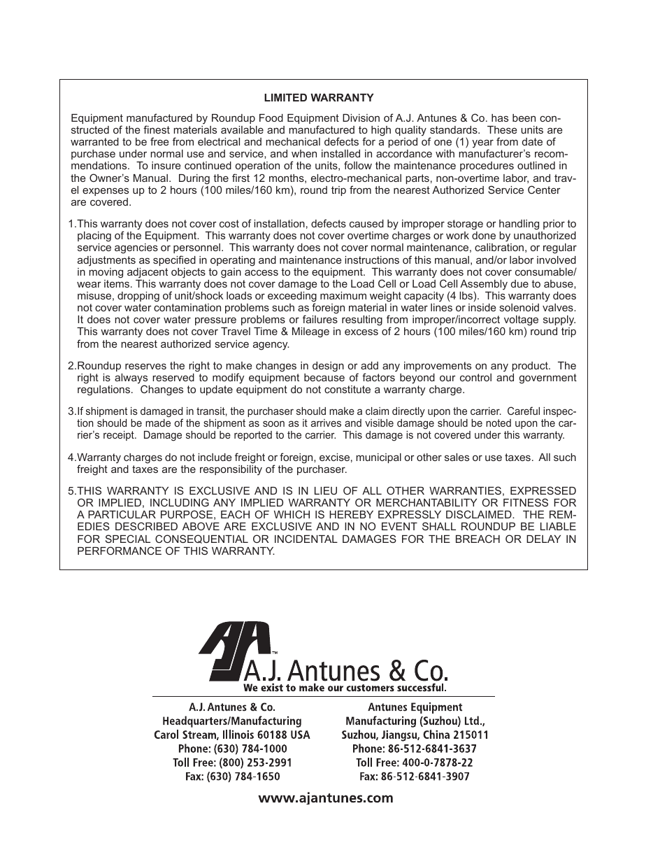 A.J. Antunes & Co MS-355 9100486 User Manual | Page 20 / 20