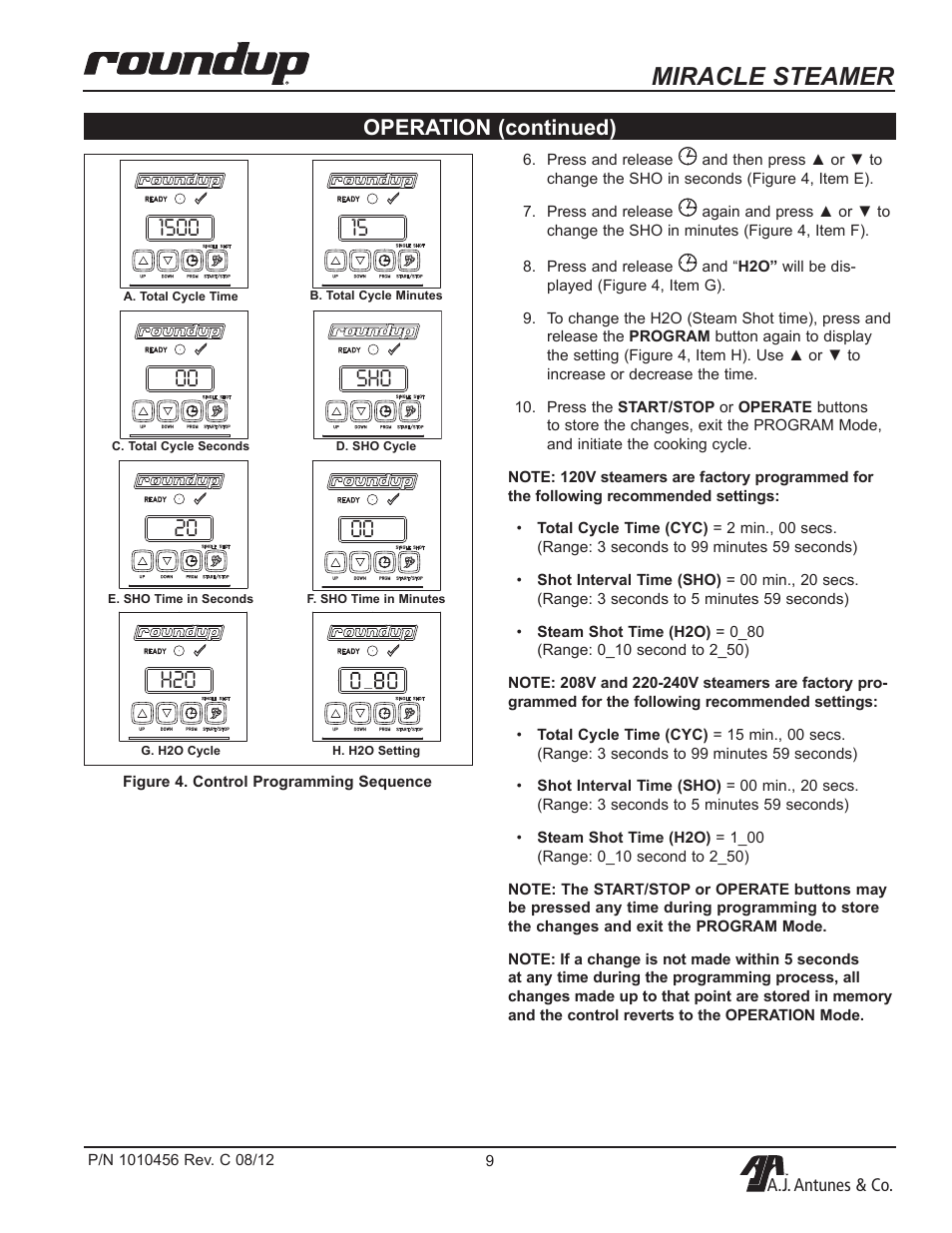 Miracle steamer, Operation (continued), A.j. antunes & co | A.J. Antunes & Co MS-355 9100486 User Manual | Page 9 / 20