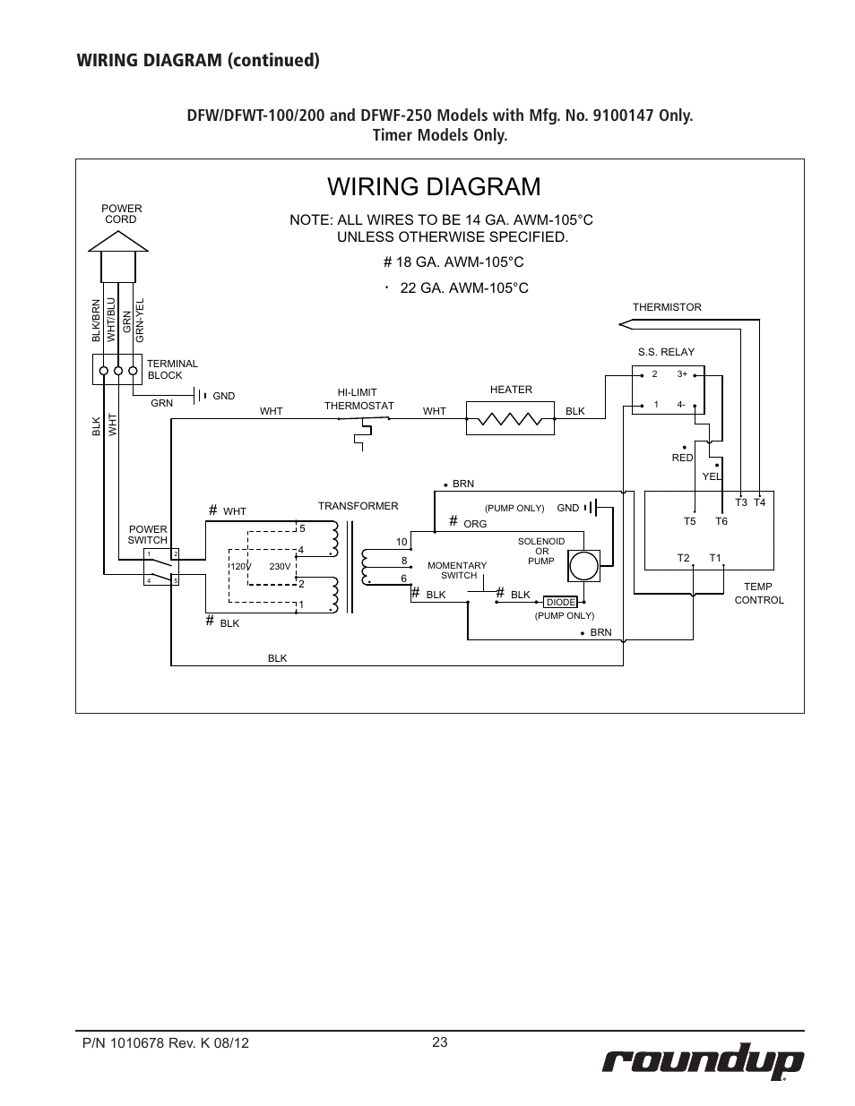 Wiring diagram, Wiring diagram (continued) | A.J. Antunes & Co DFWF-250 9100156 User Manual | Page 23 / 24