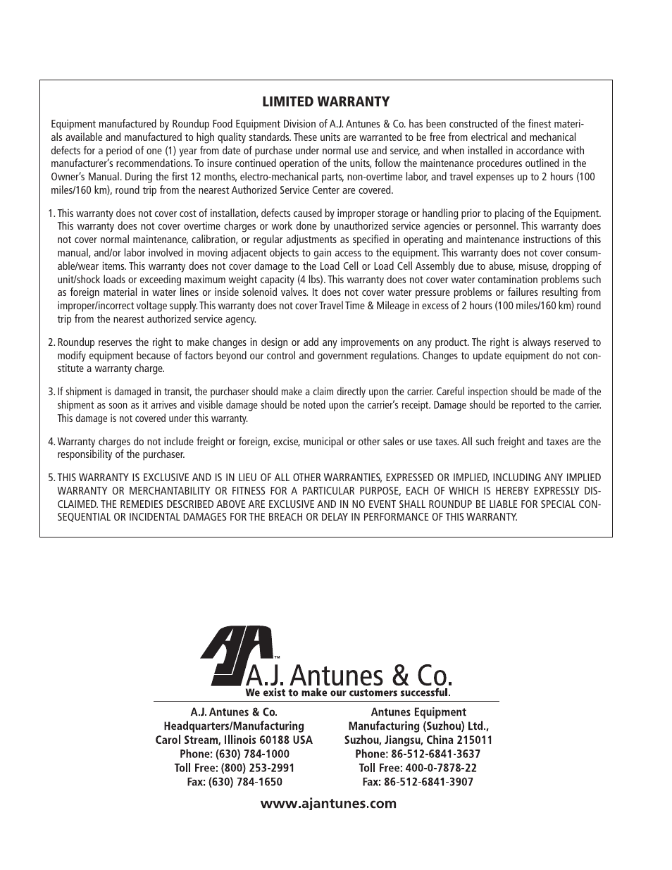 Limited warranty | A.J. Antunes & Co DFW-150 9100805 User Manual | Page 20 / 20