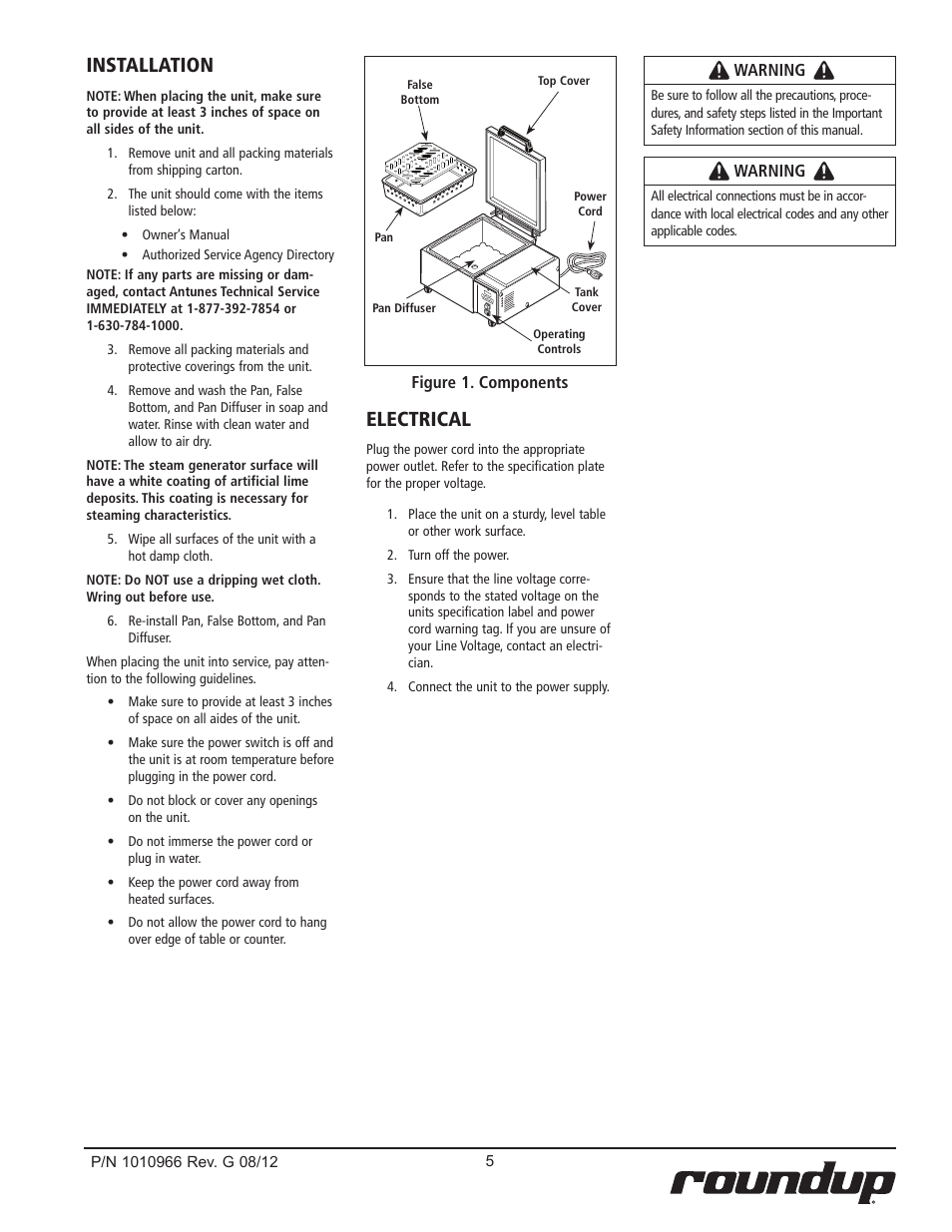 Installation, Electrical | A.J. Antunes & Co DFW-150 9100805 User Manual | Page 5 / 20