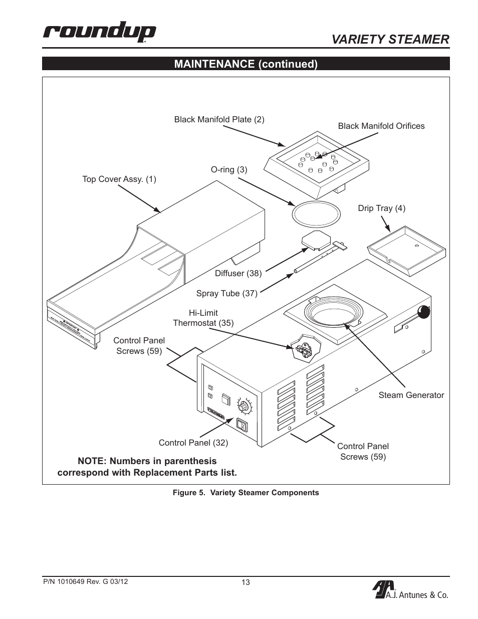 Variety steamer, Maintenance (continued) | A.J. Antunes & Co VS-200ADB 9100230 User Manual | Page 13 / 20