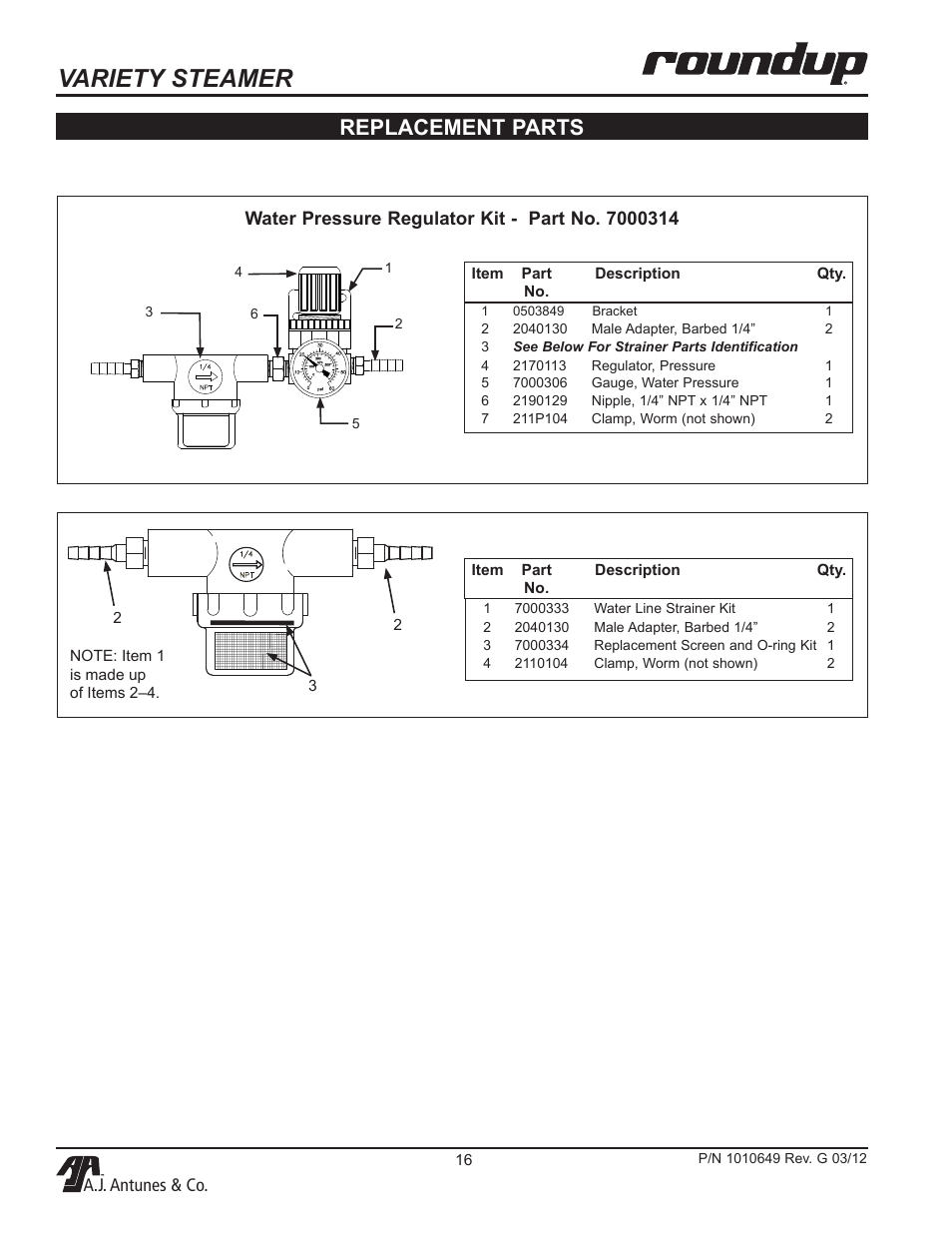 Variety steamer, Replacement parts | A.J. Antunes & Co VS-200ADB 9100230 User Manual | Page 16 / 20