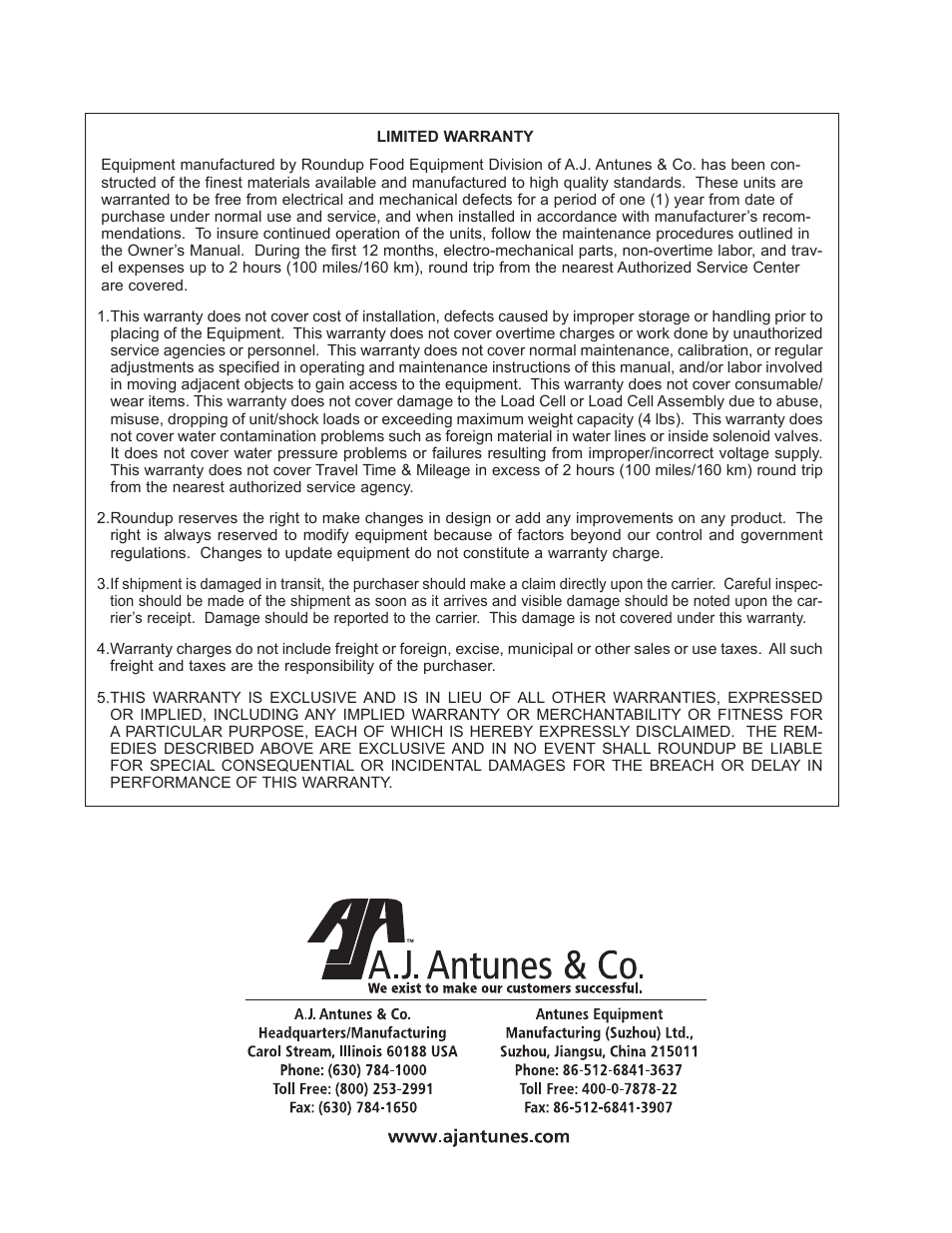 A.J. Antunes & Co VS-200ADB 9100230 User Manual | Page 20 / 20