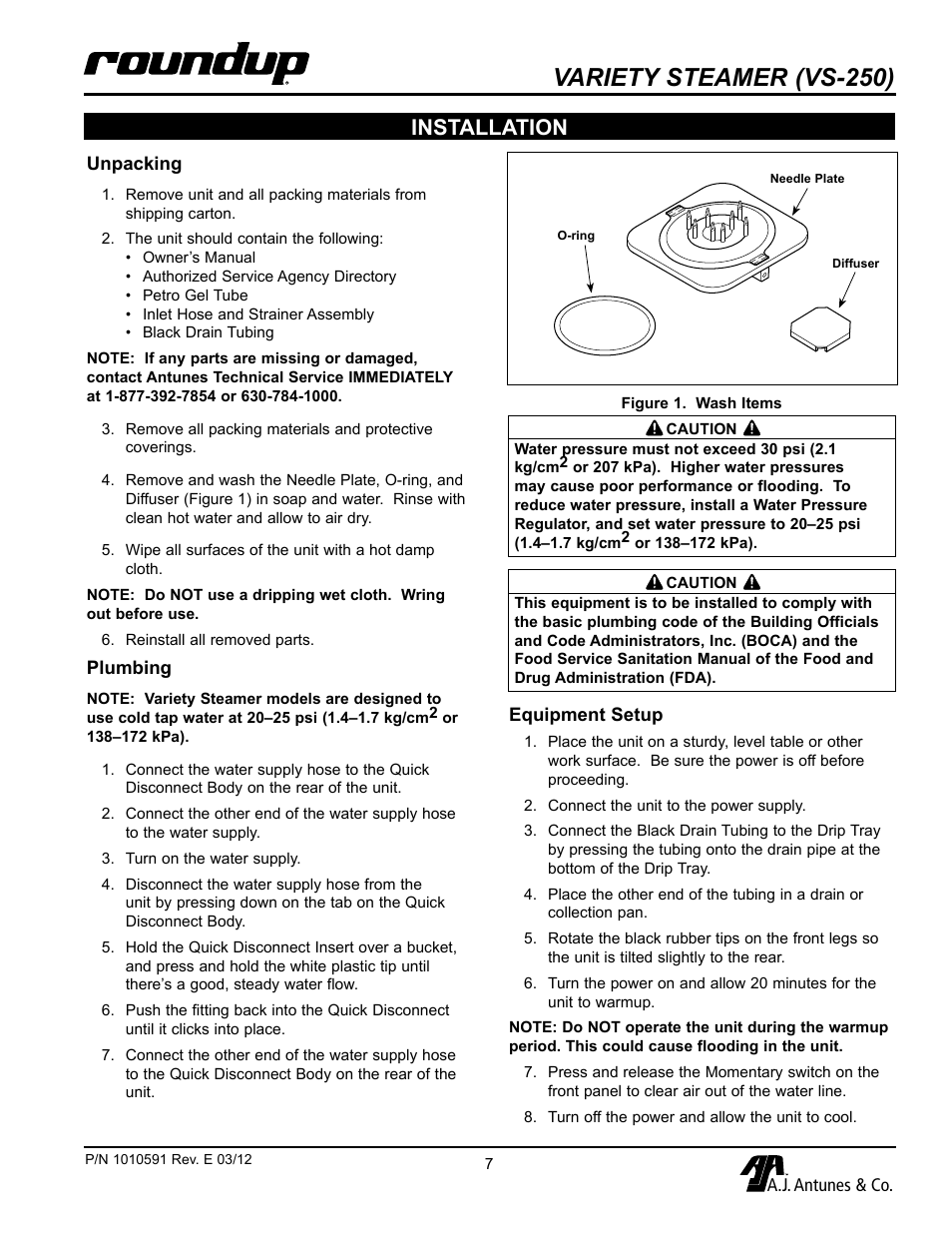 Variety steamer (vs-250), Installation | A.J. Antunes & Co VS-200A-A1 9100250 User Manual | Page 7 / 16