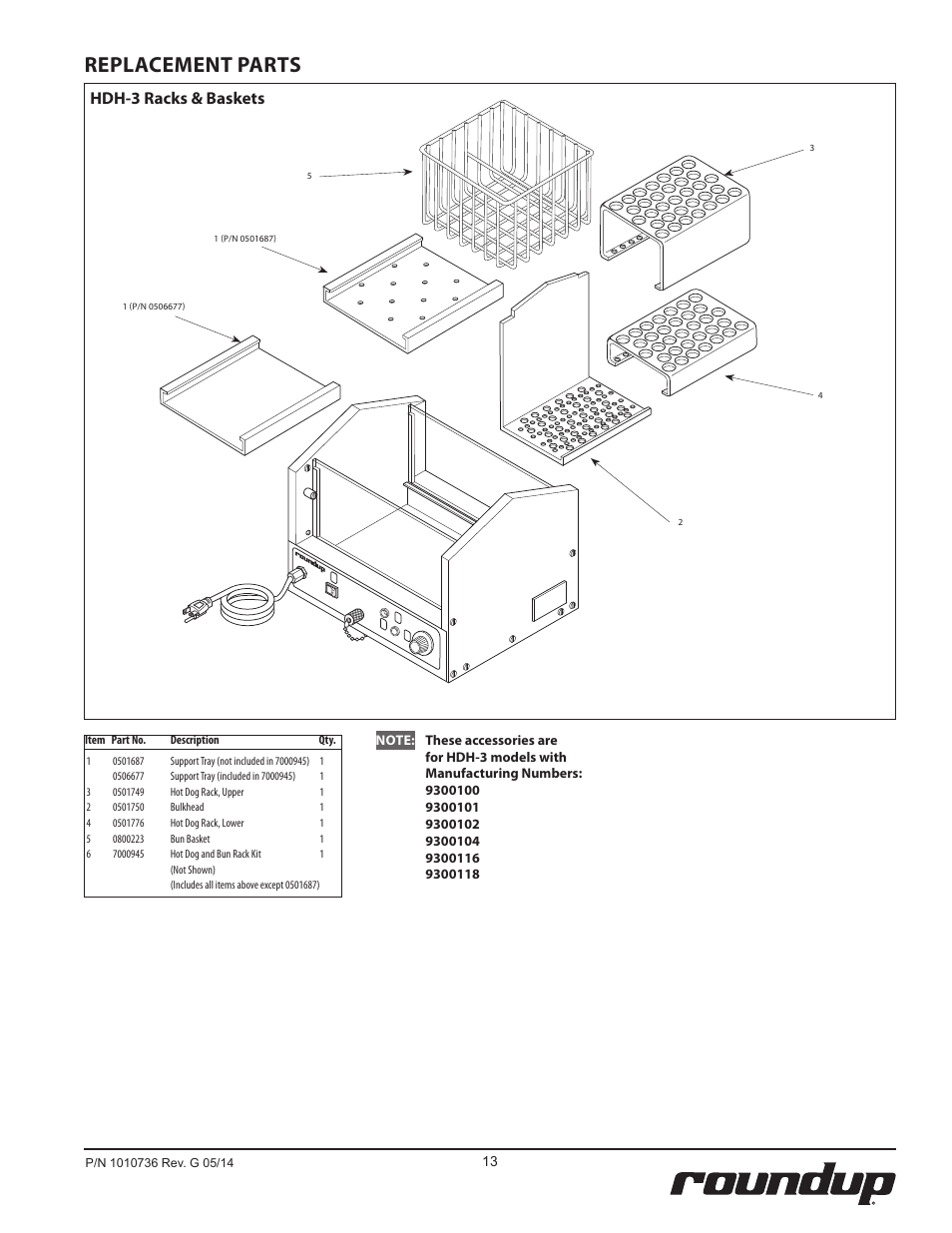 Replacement parts, Hdh-3 racks & baskets | A.J. Antunes & Co HDH-4 9300130 User Manual | Page 13 / 20