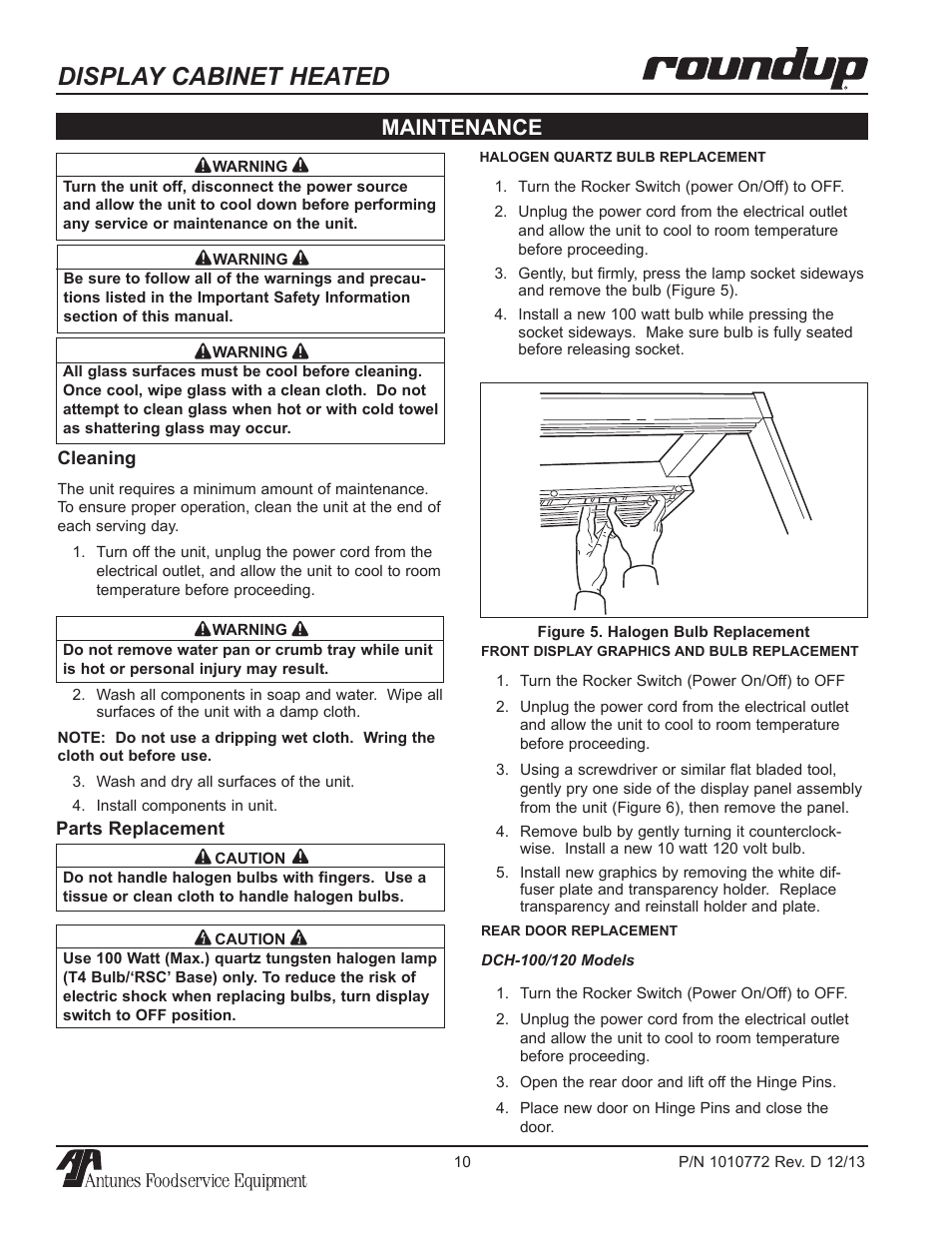 Display cabinet heated, Maintenance | A.J. Antunes & Co DCH-320 9500550 User Manual | Page 10 / 24