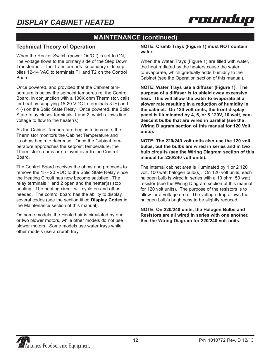 Display cabinet heated, Maintenance (continued) | A.J. Antunes & Co DCH-320 9500550 User Manual | Page 12 / 24