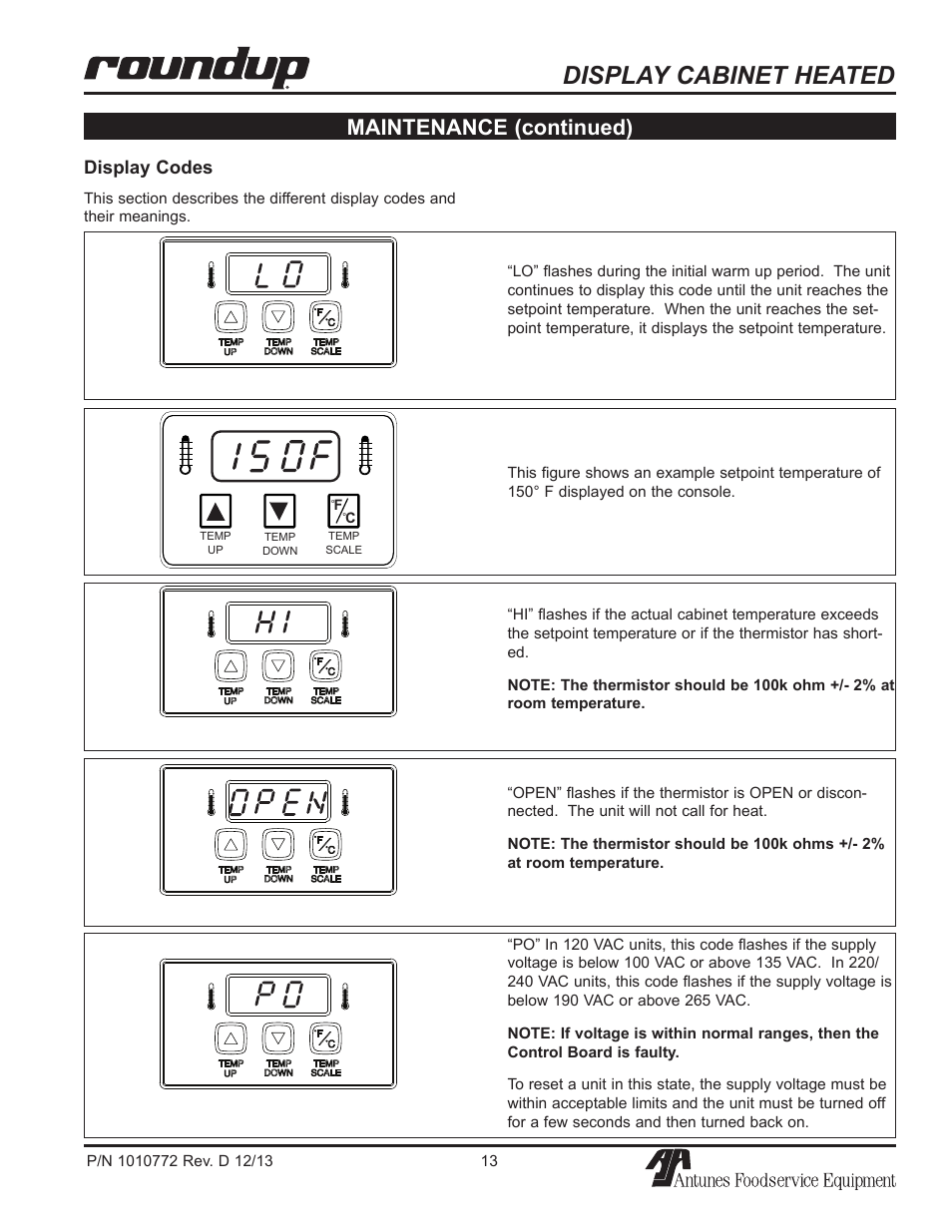 Display cabinet heated, Maintenance (continued) | A.J. Antunes & Co DCH-320 9500550 User Manual | Page 13 / 24