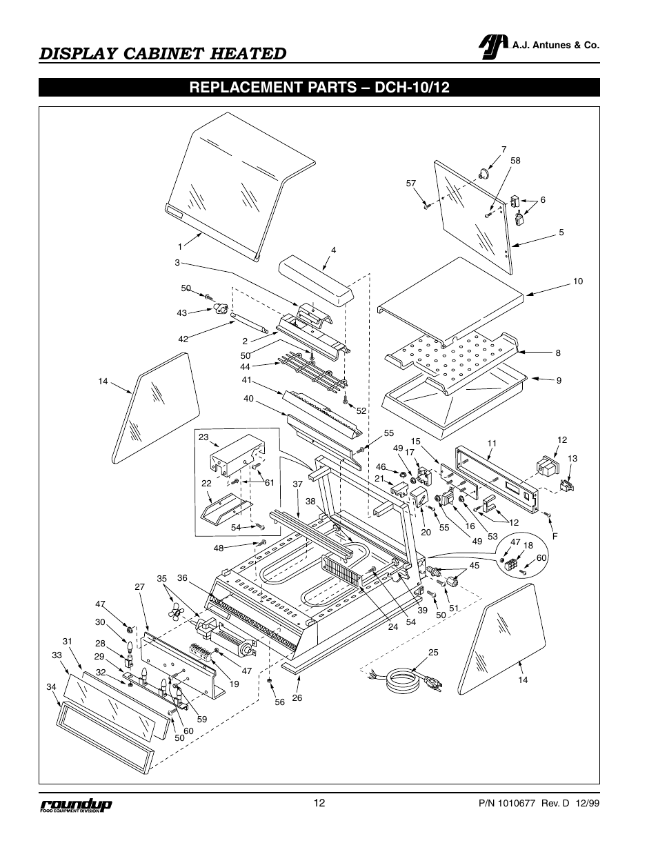 Display cabinet heated, Replacement parts – dch-10/12 | A.J. Antunes & Co DCH-22 9020485 User Manual | Page 13 / 22