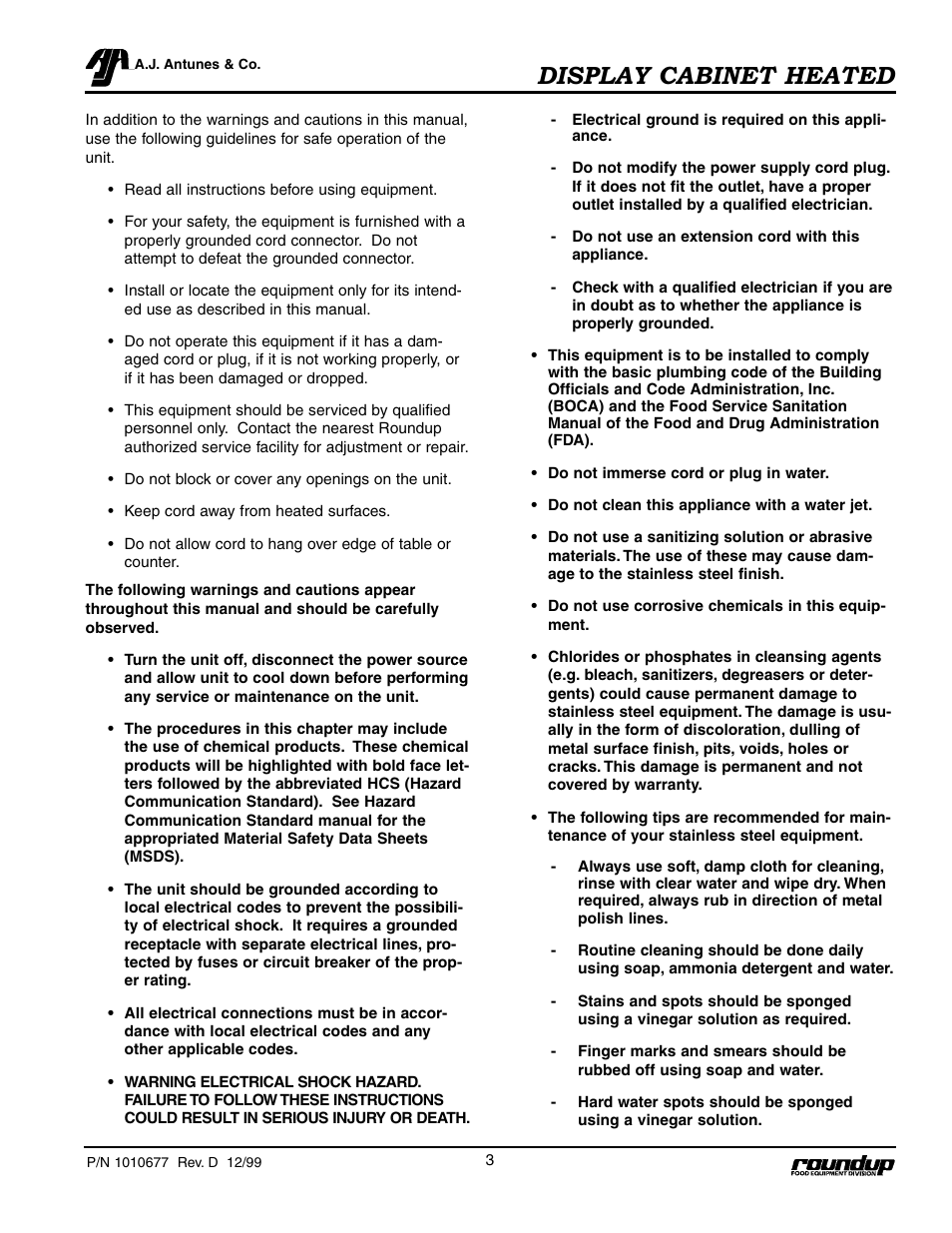 Display cabinet heated | A.J. Antunes & Co DCH-22 9020485 User Manual | Page 4 / 22