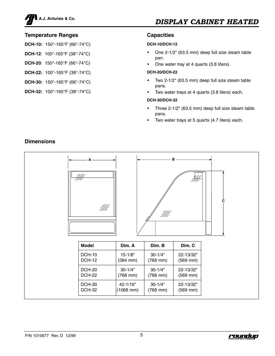 Display cabinet heated | A.J. Antunes & Co DCH-22 9020485 User Manual | Page 6 / 22