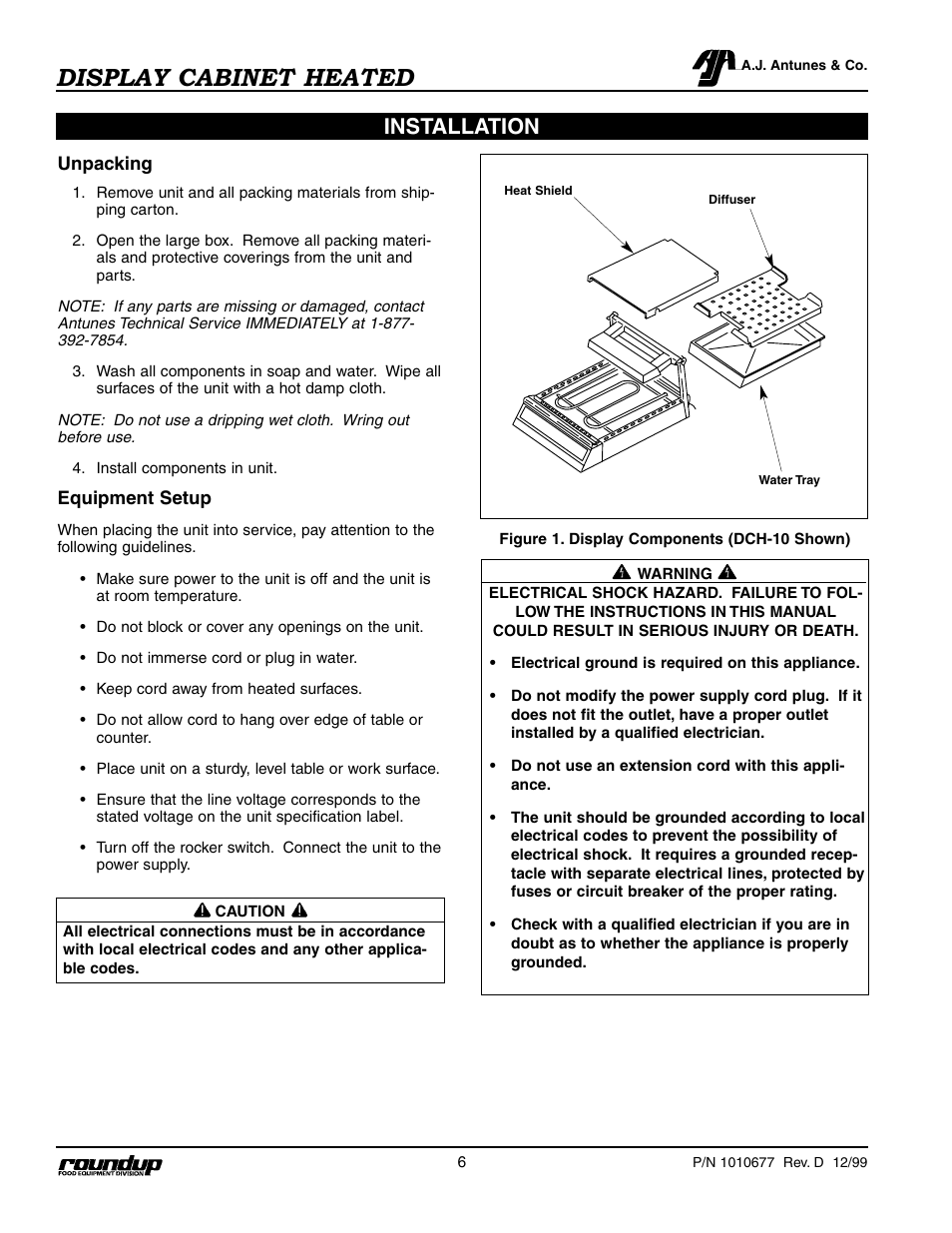 Display cabinet heated, Installation | A.J. Antunes & Co DCH-22 9020485 User Manual | Page 7 / 22