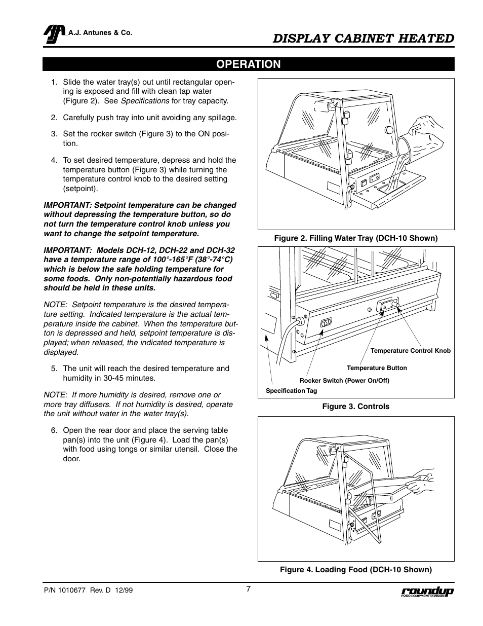 Display cabinet heated, Operation | A.J. Antunes & Co DCH-22 9020485 User Manual | Page 8 / 22
